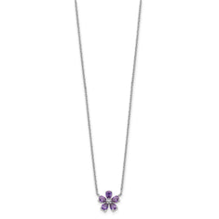 Sterling Silver Purple CZ Flower Necklace