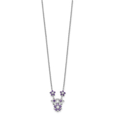 Sterling Silver Purple and Clear CZ Flower Necklace