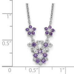 Sterling Silver Purple and Clear CZ Flower Necklace