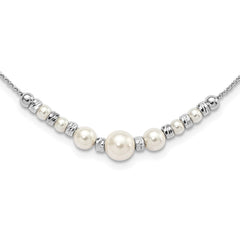 Sterling Silver RH-pltd Diamond-cut Bead Glass Pearl w/2in ext Necklace