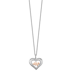 Sterling Silver RH-plated Rose-tone CZ Heartbeat w/2in ext Necklace