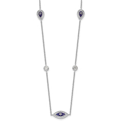 Sterling Silver Rhodium-plated Enameled CZ Evil Eye Necklace