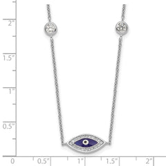 Sterling Silver Rhodium-plated Enameled CZ Evil Eye Necklace