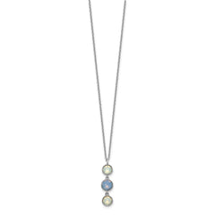 Sterling Silver Rhod-plated Blue and White Crystal w/ 2in ext Necklace