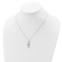 Sterling Silver Rhod-plated Blue and White Crystal w/ 2in ext Necklace