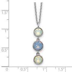 Sterling Silver Rhod-plated Blue and White Crystal w/ 2in ext Necklace
