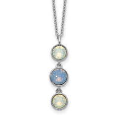 Sterling Silver Rhod-plated Blue and White Crystal w/ 2in ext Necklace