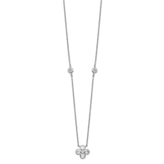 Sterling Silver Rhodium-plated Polished CZ Flower with 2in ext. Necklace