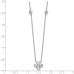 Sterling Silver Rhodium-plated Polished CZ Flower with 2in ext. Necklace