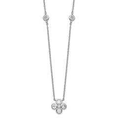 Sterling Silver Rhodium-plated Polished CZ Flower with 2in ext. Necklace