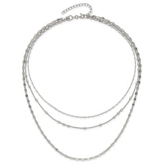 Sterling Silver Rhodium-plated Beaded Layered with 2in .ext Necklace