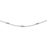 Sterling Silver Rhodium-plated Diamond-cut Oval Beads w/3in ext Choker