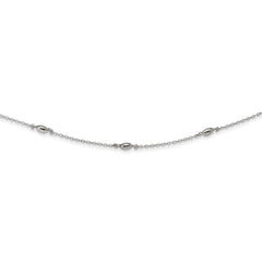 Sterling Silver Rhodium-plated Diamond-cut Oval Beads w/3in ext Choker