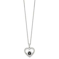 Sterling Silver Black and White CZ Heart with Paw Print 18 inch Necklace