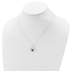 Sterling Silver Black and White CZ Heart with Paw Print 18 inch Necklace