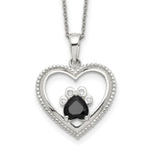 Sterling Silver Black and White CZ Heart with Paw Print 18 inch Necklace