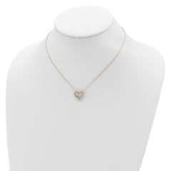 Sterling Silver Gold-tone CZ Heart w/ 2in ext. Necklace