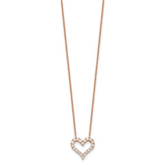 Sterling Silver Rose-tone CZ Heart w/ 2in ext. Necklace