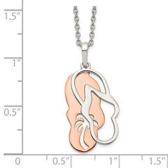 Sterling Silver Rose-tone Sandals w/ Palm Tree w/ 2in ext. Necklace