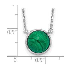 Sterling Silver Rhodium-plated Round Malachite Cabochon Necklace