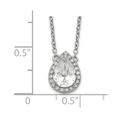 Sterling Silver Rhodium-plated Pear CZ Halo w/1in ext Necklace
