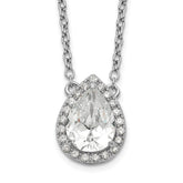 Sterling Silver Rhodium-plated Pear CZ Halo w/1in ext Necklace