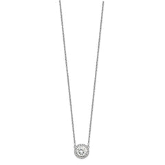 Sterling Silver Rhodium-plated Round CZ Halo w/1in ext Necklace