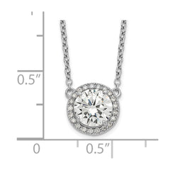 Sterling Silver Rhodium-plated Round CZ Halo w/1in ext Necklace