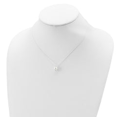 Sterling Silver CZ and Glass Pearl w/1.25in ext. Necklace