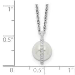 Sterling Silver CZ and Glass Pearl w/1.25in ext. Necklace