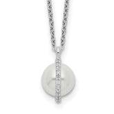Sterling Silver CZ and Glass Pearl w/1.25in ext. Necklace