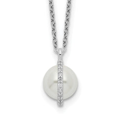 Sterling Silver CZ and Glass Pearl w/1.25in ext. Necklace