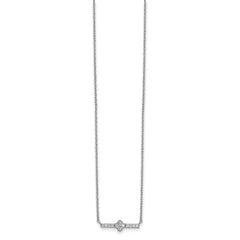 Sterling Silver Rhodium Plated CZ Fancy Bar Necklace