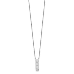 Sterling Silver Rhodium Plated CZ Vertical Bar Necklace