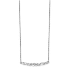 Sterling Silver Rhodium-plated CZ Bar w/ 2in ext. Necklace - 2