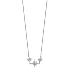 Sterling Silver Rhodium-plated CZ 3-Stars w/2in ext Necklace