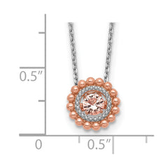 Sterling Silver RH-pltd Rose-tone Moving Pink CZ w/2in ext Necklace