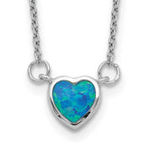 Sterling Silver Rhodium-plated Created Opal Heart w/ 4in ext. Choker