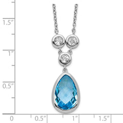 Sterling Silver Rhodium-plated White & Blue Topaz w/ 2in ext. Necklace