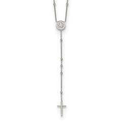 Sterling Silver Rhodium-plated Beaded Angel Rosary Necklace