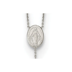 Sterling Silver RH-plated Beaded Rosary with Rose-tone Roses Necklace