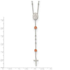 Sterling Silver RH-plated Beaded Rosary with Rose-tone Roses Necklace
