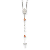 Sterling Silver RH-plated Beaded Rosary with Rose-tone Roses Necklace