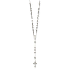 Sterling Silver Rhodium-plated Beaded Rosary Necklace