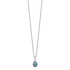 Sterling Silver Rhodium-plated 6-7mm Black Teardrop Freshwater Cultured Pearl 17 inch Necklace and Button Post Earrings Set