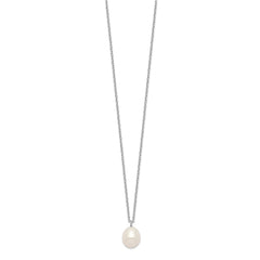 Sterling Silver Rhodium-plated 8-9mm White Rice Freshwater Cultured Pearl 18 inch Necklace and Post Dangle Earrings Set