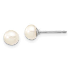 Sterling Silver Madi K Rhodium-plated 5-6mm White Semi-Round Freshwater Cultured Pearl 12 inch Necklace, 4 inch Bracelet & Button Post Earrings Set