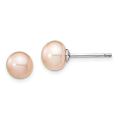 Sterling Silver Rhodium-plated 6-7mm Pink Teardrop Freshwater Cultured Pearl 17 inch Necklace and Button Post Earrings Set