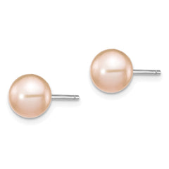 Sterling Silver Rhodium-plated 6-7mm Pink Teardrop Freshwater Cultured Pearl 17 inch Necklace and Button Post Earrings Set
