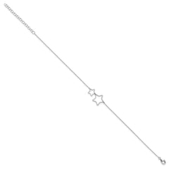 Sterling Silver Rhodium-plated Cut-Out Stars 9 inch Plus 2 inch Extender - Total 11 inch Anklet